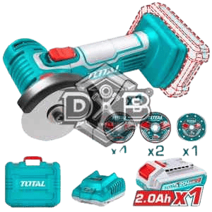 20V cordless mini cut-off tool with 76mm discs, battery, and charger