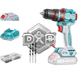 20V brushless cordless impact drill with metal chuck, 50Nm torque, 27000 BPM, and complete accessory kit